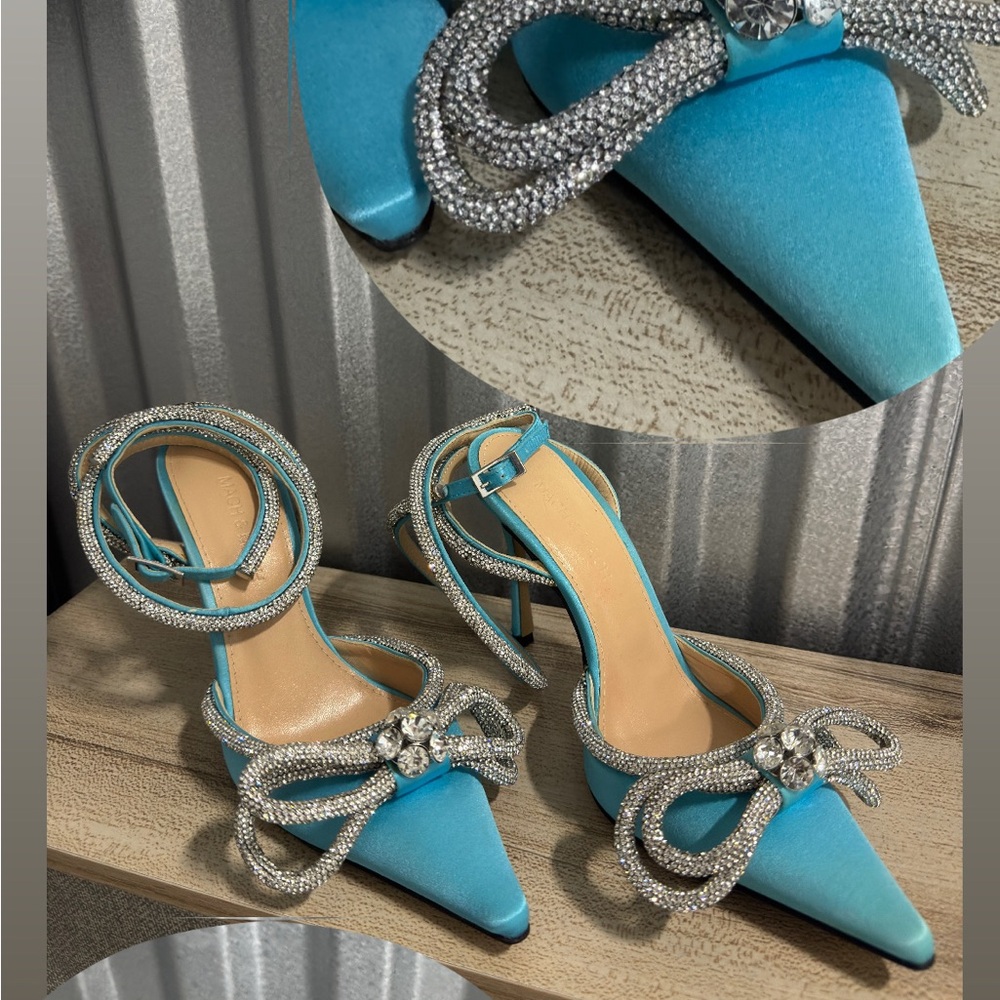 MACH & MACH Turquoise Heels with Silver Embellishments